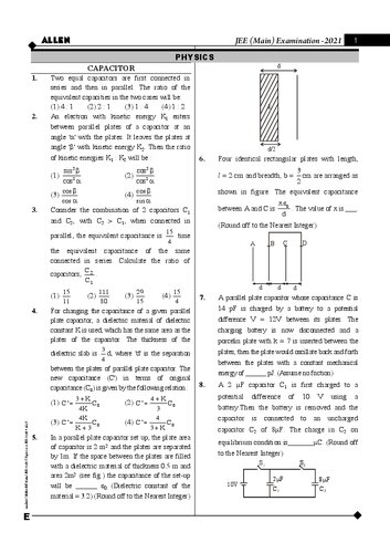 Allen JEE Mains 2021 Physics Chapterwise