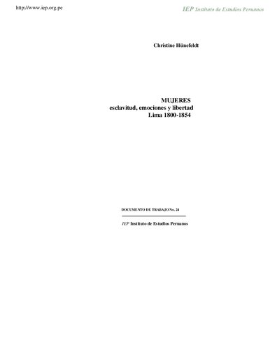 Mujeres, esclavitud, emociones y libertad. Lima 1800-1854