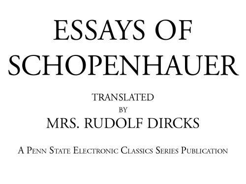 Essay 8 - The Essays Of Schopenhauer