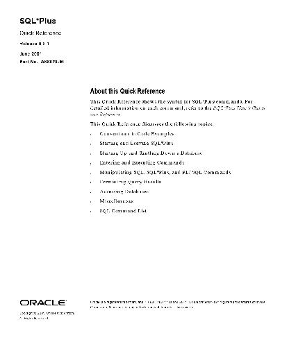 SQL Plus. Quick Reference