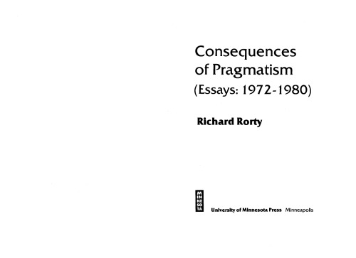 Consequences of Pragmatism: Essays, 1972-1980