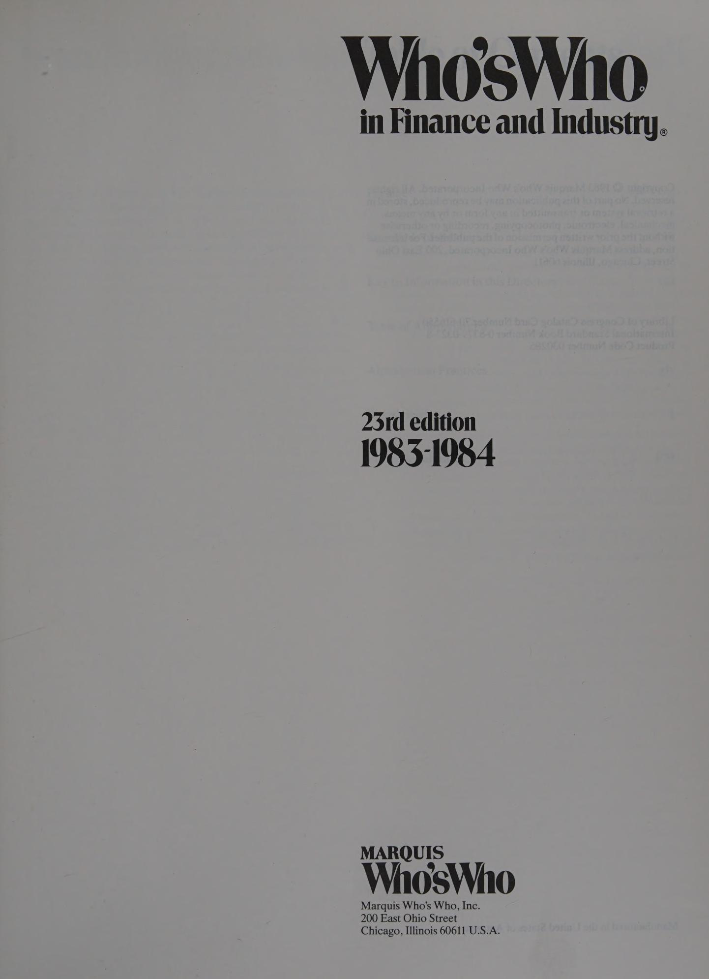 Who's Who in Finance and Industry, 23rd edition (1983-1984)