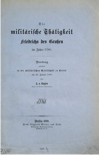 Die militärische Tätigkeit Friedrichs des Großen im Jahre 1780