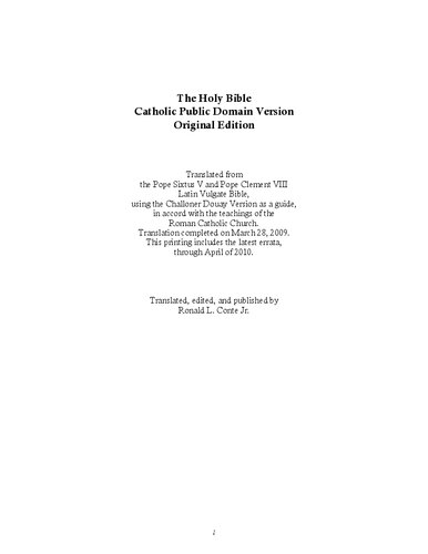 The Holy Bible  Catholic Public Domain Version (CPDV) Original Version