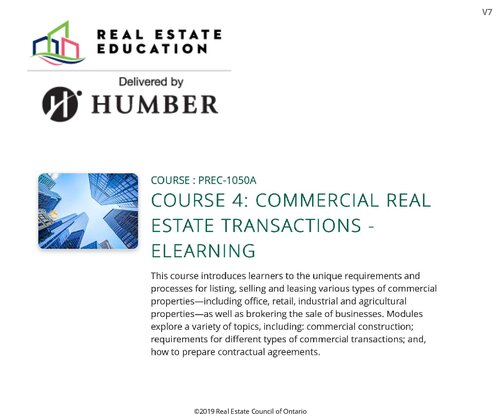 Course 4: Commercial Real Estate Transactions - Humber Real Estate Education