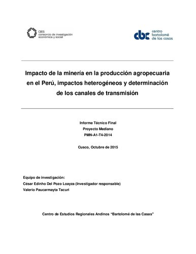 Impacto de la minería en la producción agropecuaria en el Perú, impactos heterogéneos y determinación de los canales de transmisión