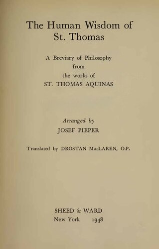 Human Wisdom of St. Thomas - Breviary of Philosophy from Works of St. Thomas Aquinas