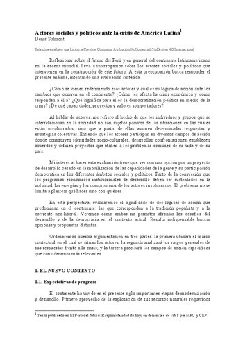 Actores sociales y políticos ante la crisis de América Latina