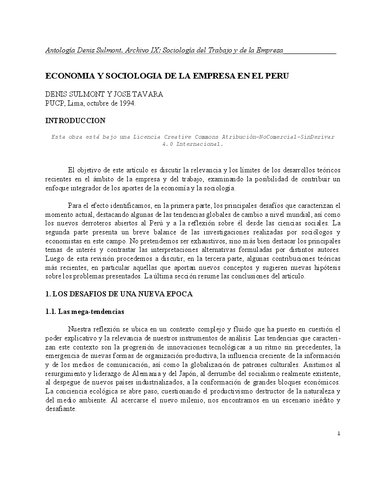 Economía y sociología de la empresa en el Perú