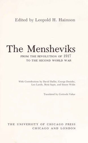 The Mensheviks: From the Revolution of 1917 to the Second World War