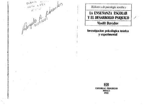 La enseñanza escolar y el desarrollo psiquico: investigación psicológica teórica experimental