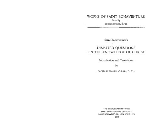 St Bonaventure's Disputed Questions on Knowledge of Christ