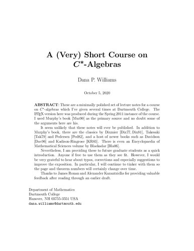 A (Very) Short Course on C∗-Algebras