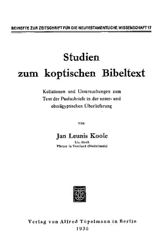 Studien zum koptischen Bibeltext