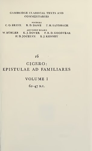 Cicero: Epistulae ad Familiares: Volume 1, 62–47 B.C.