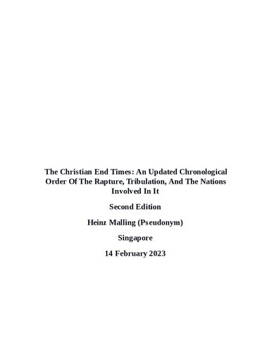 The Christian End Times An Updated Chronological Order Of The Rapture, Tribulation, And The Nations Involved In It