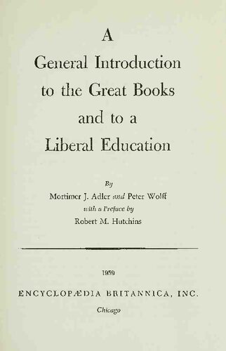 General Introduction to Great Books and to Liberal Education