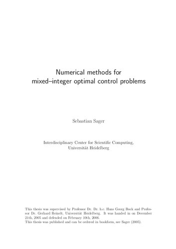 Numerical methods for mixed–integer optimal control problems