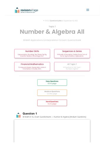 Revision village Math AI SL - Number & Algebra - Medium Difficulty Questionbank