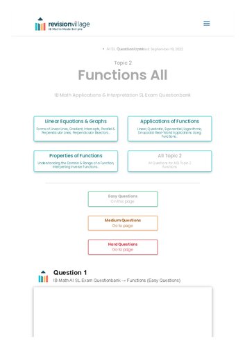 Revision village Math AI SL - Functions - Easy Difficulty Questionbank