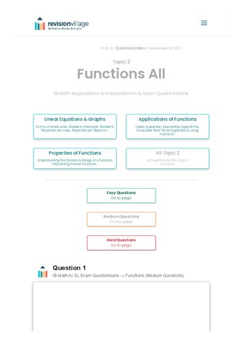 Revision village Math AI SL - Functions - Medium Difficulty Questionbank