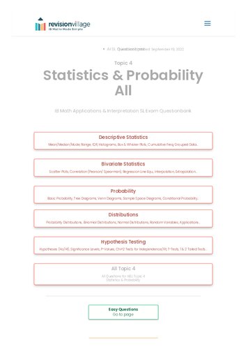 Revision village Math AI SL - Statistics & Probability - Hard Difficulty Questionbank