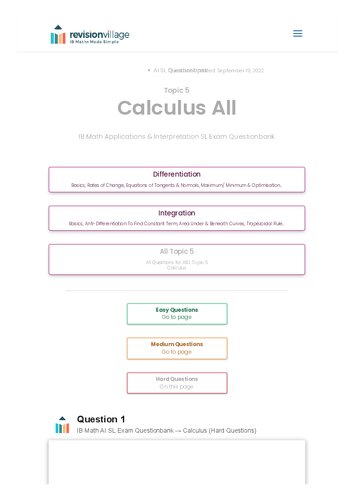 Revision village Math AI SL - Calculus - Hard Difficulty Questionbank