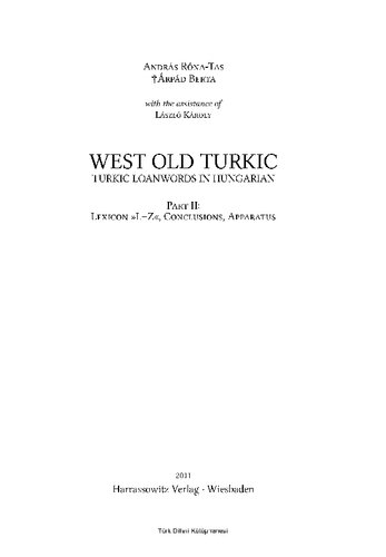 West Old Turkic - Turkic Loanwords in Hungarian L-Z