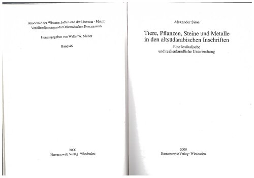 Tiere, Pflanzen, Steine und Metalle in den altsüdarabischen Inschriften: eine lexikalische und realienkundliche Untersuchung