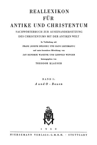 Reallexikon für Antike und Christentum 01 :  A und O – Bauen