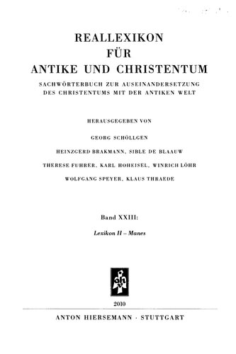 Reallexikon für Antike und Christentum 23 : Lexikon II – Manes