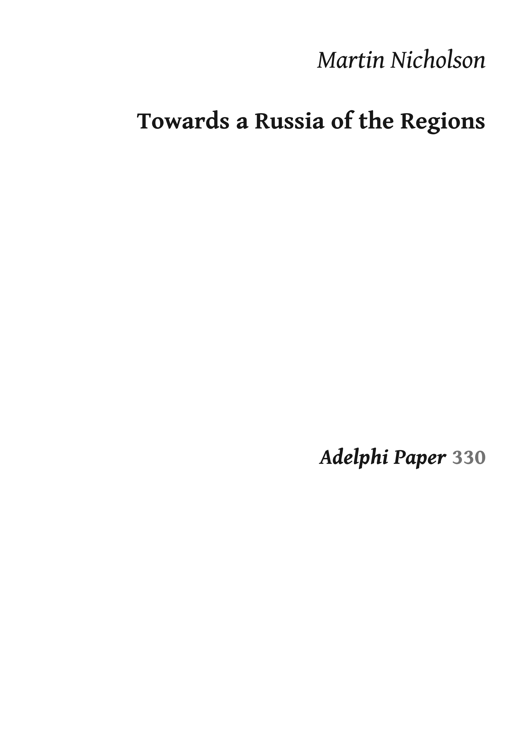 Towards a Russia of the Regions