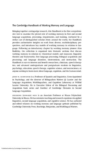 The Cambridge Handbook of Working Memory and Language