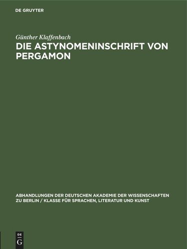 Die Astynomeninschrift von Pergamon