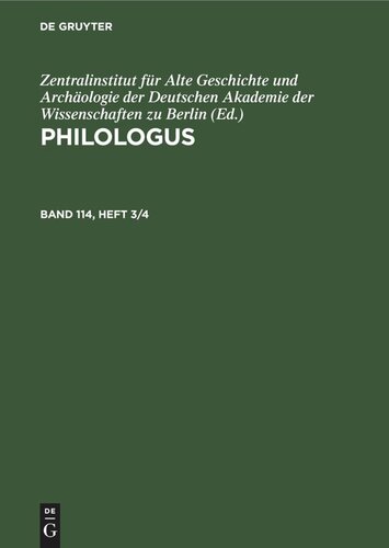 Philologus: Band 114, Heft 3/4