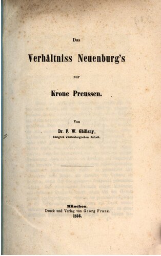 Das Verhältnis Neuenburgs zur Krone Preussen