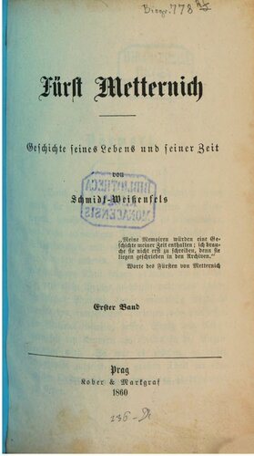 Fürst Metternich : Geschichte seines Lebens und seiner Zeit