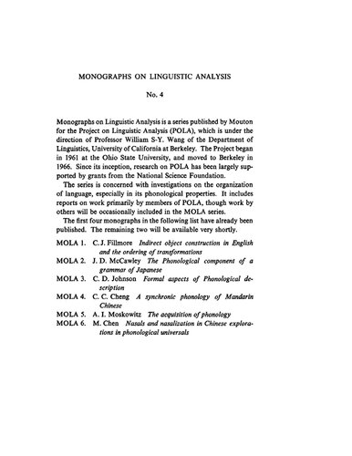 A Synchronic Phonology of Mandarin Chinese