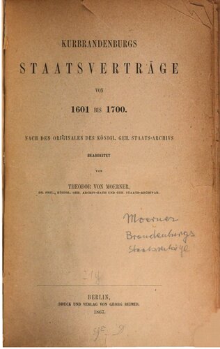 Kurbrandenburgs Staatsverträge von 1601 bis 1700