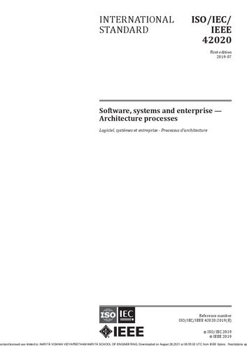 ISO/IEC/IEEE 42020:2019 Software, systems and enterprise — Architecture processes