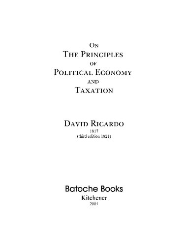 The Principles of Political Economy and Taxation