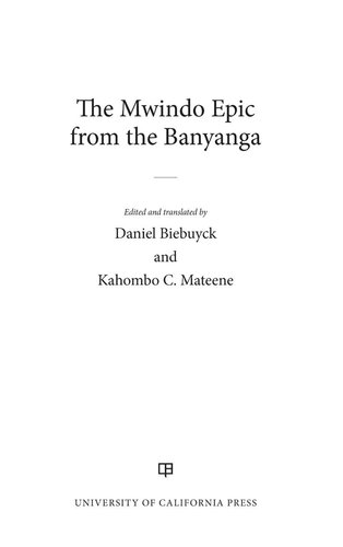 The Mwindo Epic from the Banyanga (Zaire)