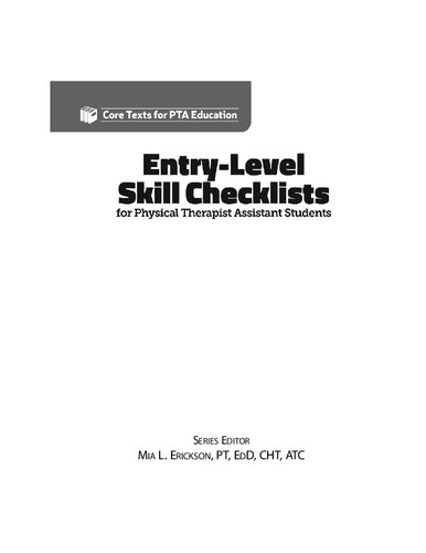 Entry Level Skill Checklists for Physical Therapist Assistant Students