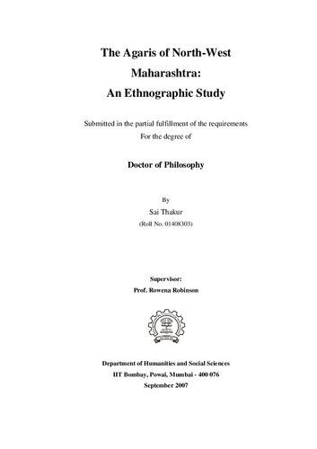 The Agaris of North-West Maharashtra: An Ethnographic Study