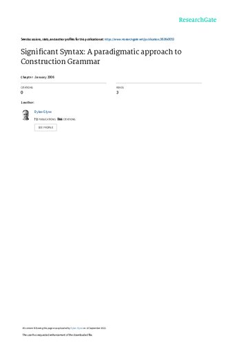 Significant Syntax: A paradigmatic approach to Construction Grammar