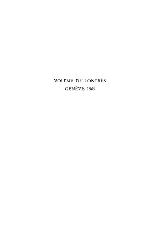 Congress Volume Genève 1965 (International Organization for the Study of the Old Testament)