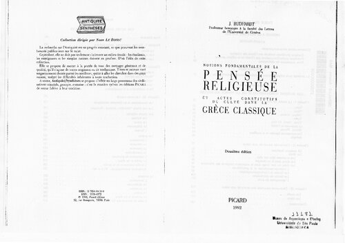 Notions fondamentales de la pensée religieuse et actes constitutifs du culte dans la Grèce classique