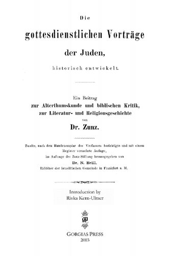 Die Gottesdienstlichen Vortrag Der Juden, Historisch Entwickelt