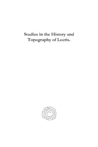 Studies in the History and Topography of Locris