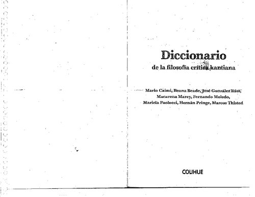 Diccionario de la filosofia critica kantiana